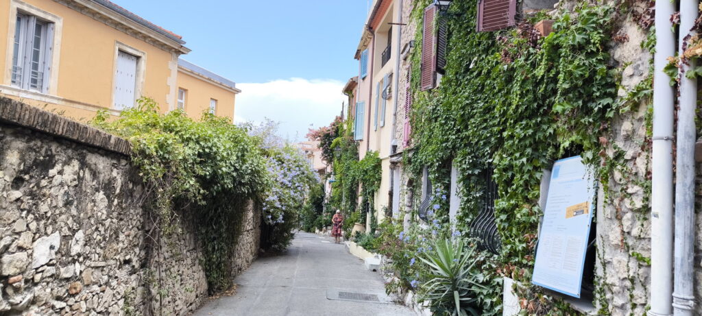 Strada piena di piante ad Antibes in Francia
